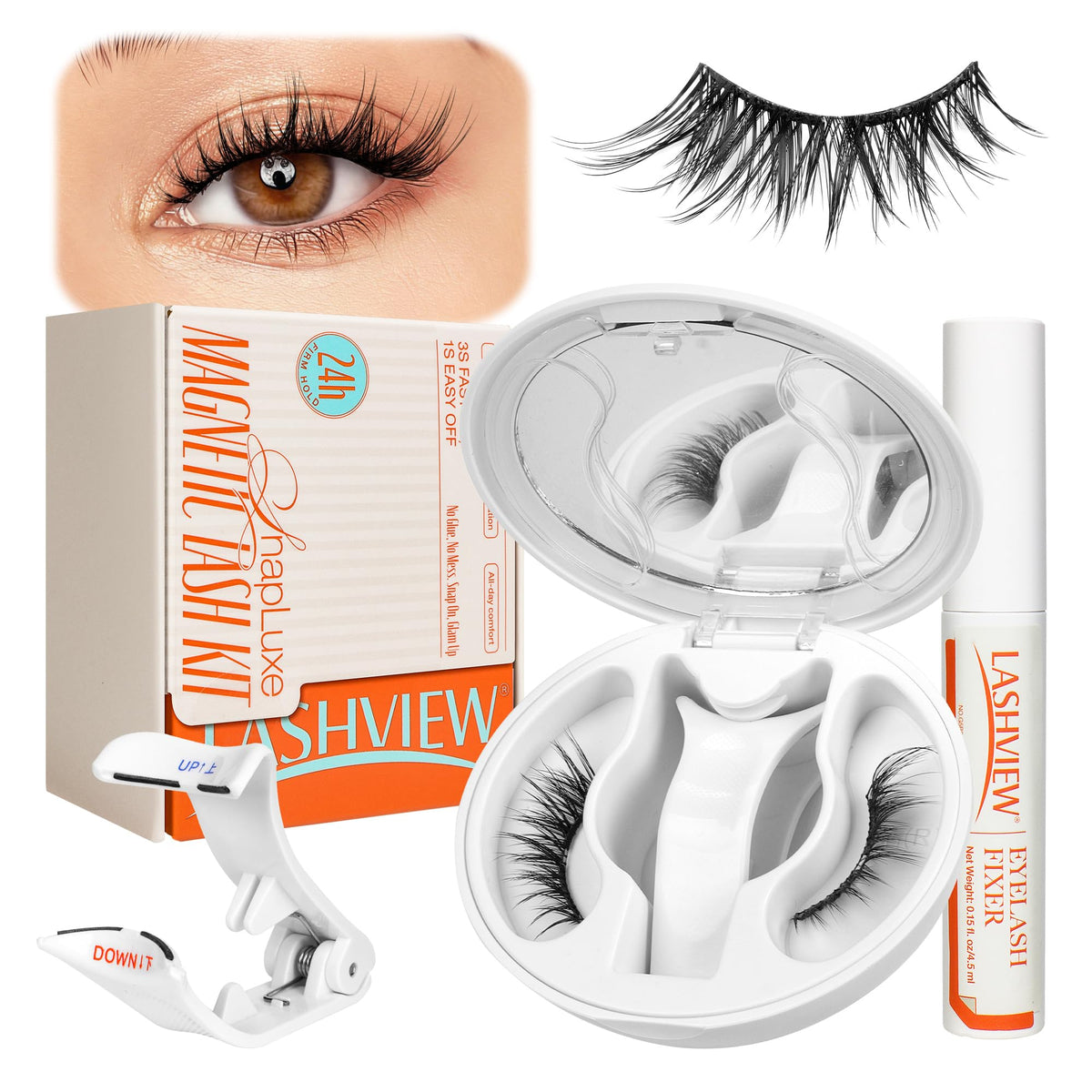 LASHVIEW Upgrade Magnetic Eyelashes with Applicator,No Glue Needed Natural Wispy Magnetic Lashes, Reusable Soft Magnetic Eyelashes, Cat Eye Look Easy to Wear & Remove (AN26) LASHVIEW