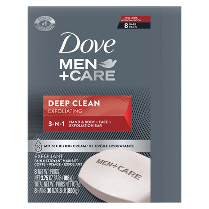 DOVE MEN + CARE Men's Bar Soap Deep Clean More Than Bar Soap 8 Bars 3.75 oz DOVE MEN + CARE