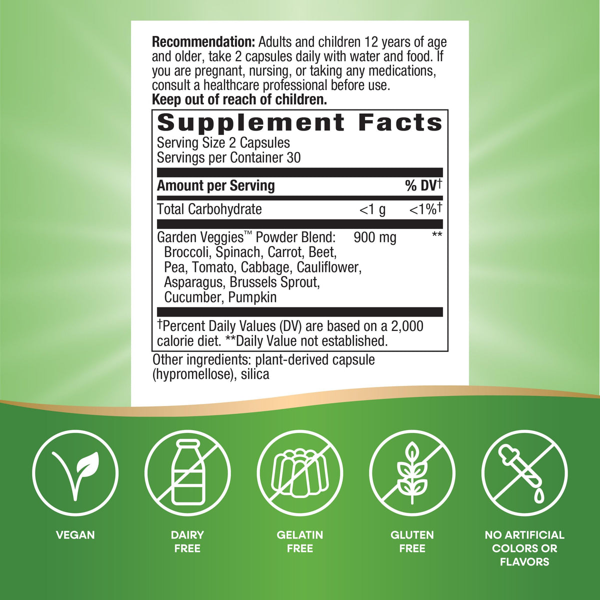 Nature’s Way Garden Veggies, Vegetable Supplement Capsules, Plant-Powered Powder Blend Made with 12 Different Vegetables, Green Superfood Veggie Blend Nature's Way