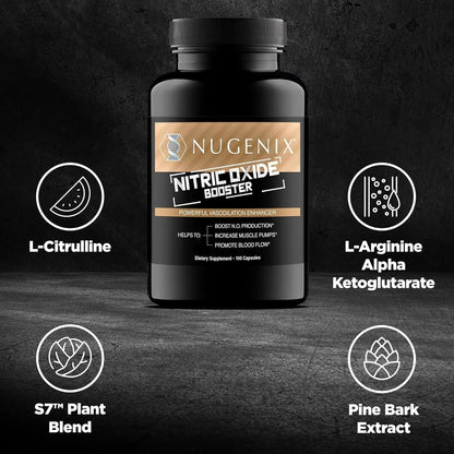 Nugenix Nitric Oxide Booster Supplement - Nitric Oxide Flow, L-Arginine, L-Citrulline, Pine Bark Extract - Vasodilator - 100 Capsules Nugenix