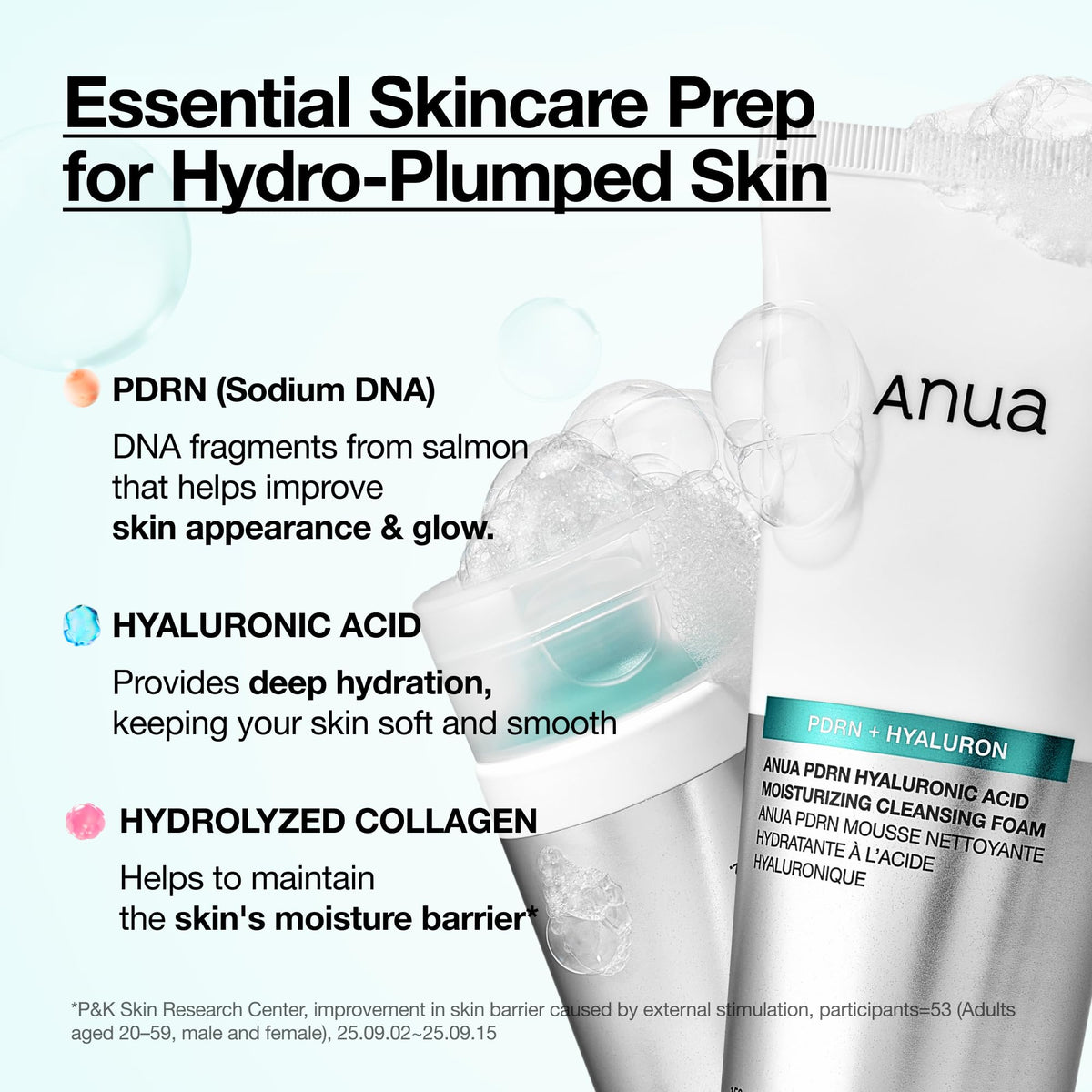 Anua PDRN Hyaluronic Acid Moisturizing Cleansing Foam, 5.07 fl oz ANUA