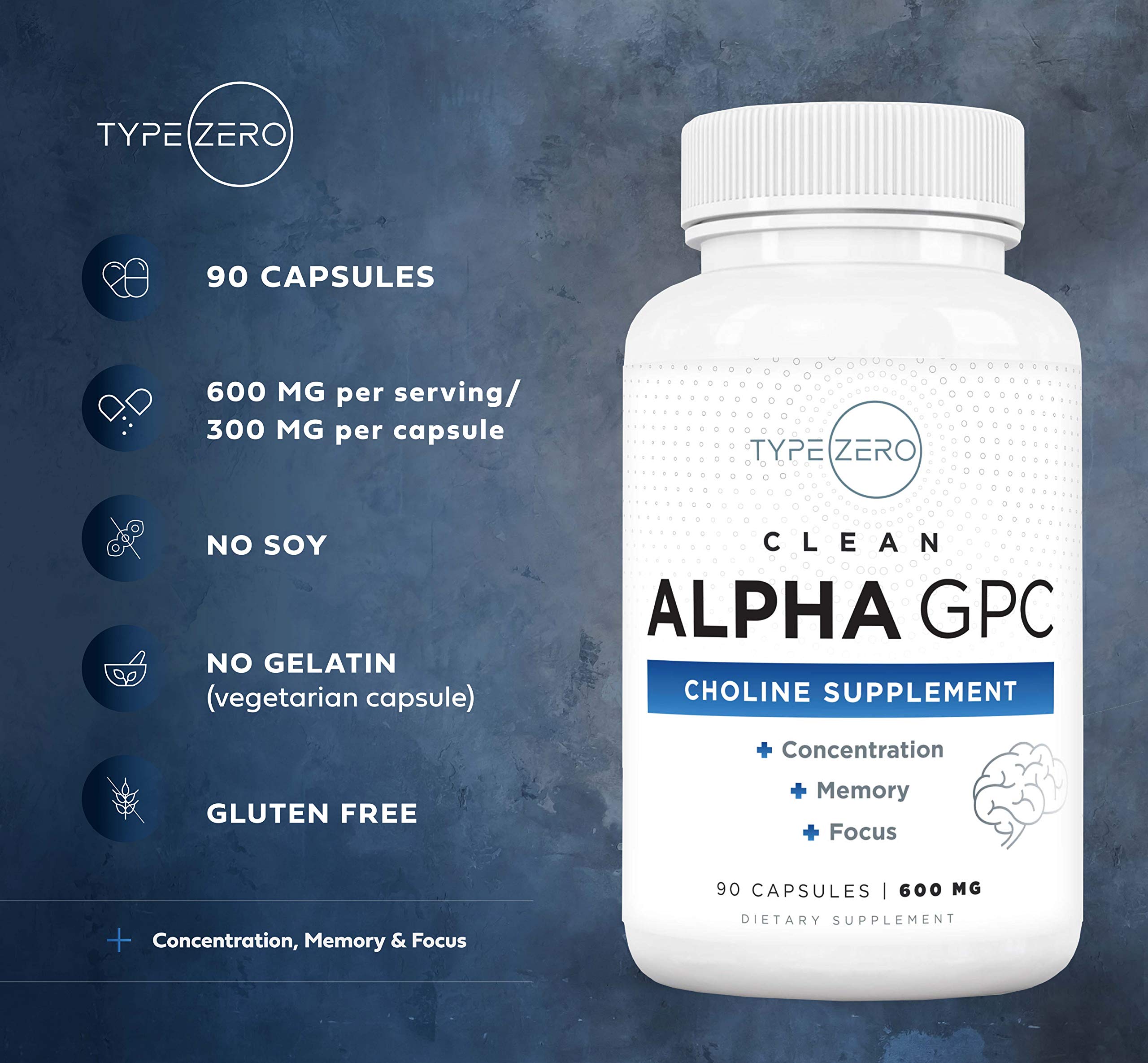 Type Zero Ultra Clean Alpha GPC Choline Supplement (600mg | 90 Capsules) Soy Free, Non-GMO Nootropics Alpha GPC 600mg / 300mg; Alpha-GPC Brain Memory and Focus Supplements Type Zero buy australia supplements