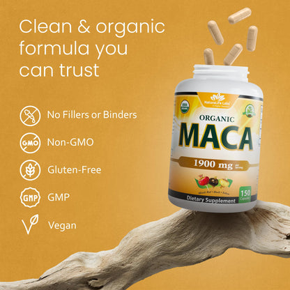 NaturaLife Labs Organic Maca Root – Black, Red & Yellow – 1900 mg per Serving – 150 Capsules – Gelatinized Peruvian Maca NaturaLife Labs