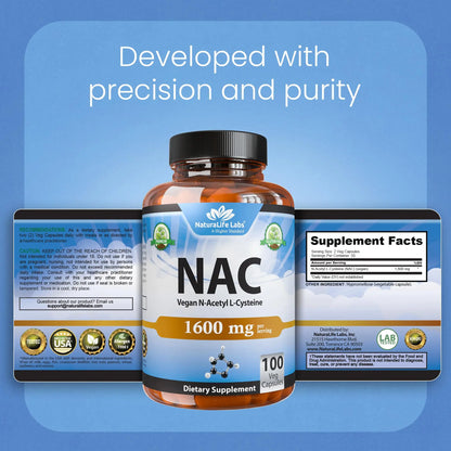 NaturaLife Labs N-Acetyl-L-Cysteine (NAC) 1600 mg – 100 Capsules - Vegan, Non-GMO & Gluten-Free NaturaLife Labs