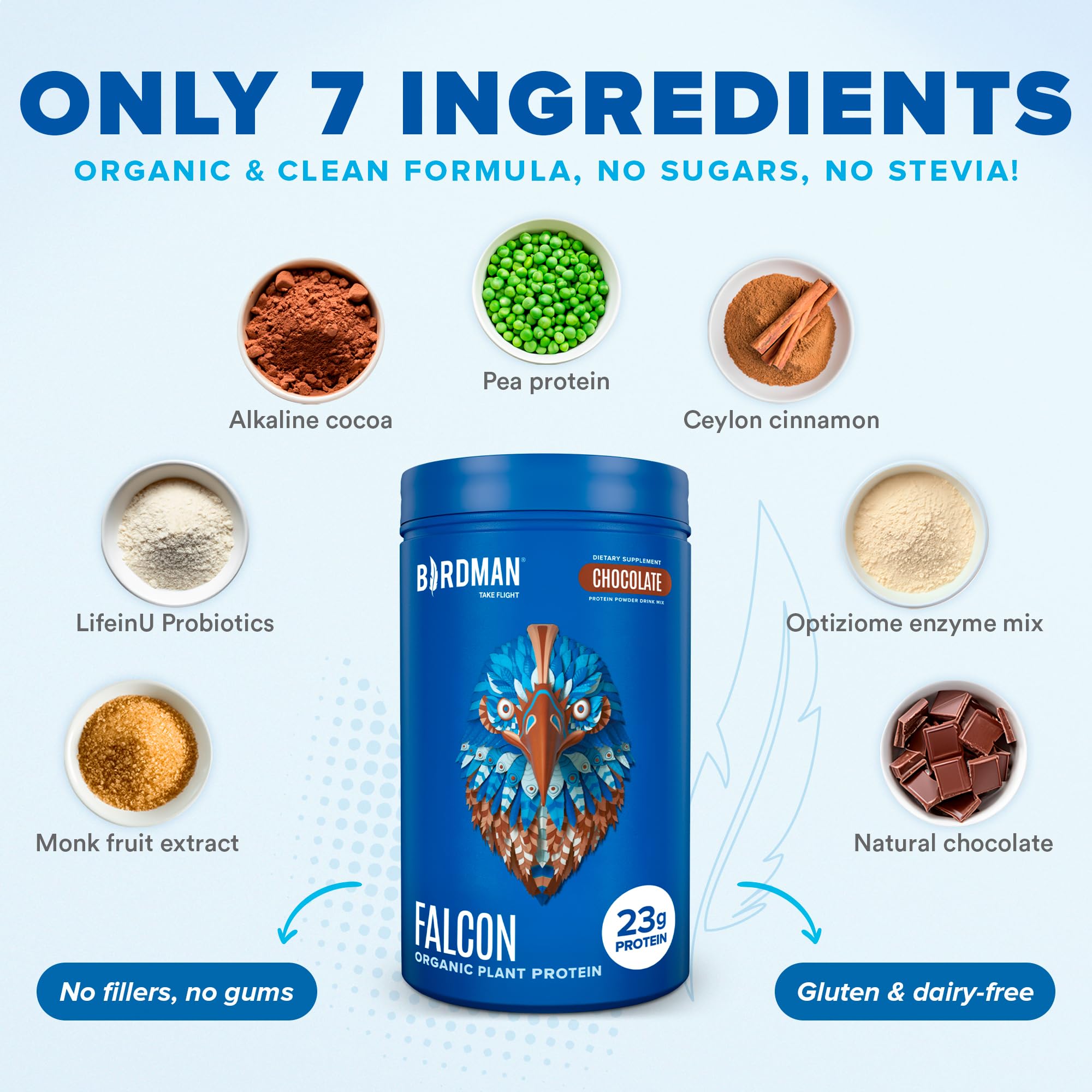 BIRDMAN Falcon Vegan Protein Powder Organic, Stevia & Sugar Free, Plant Based Protein BIRDMAN buy australia supplements