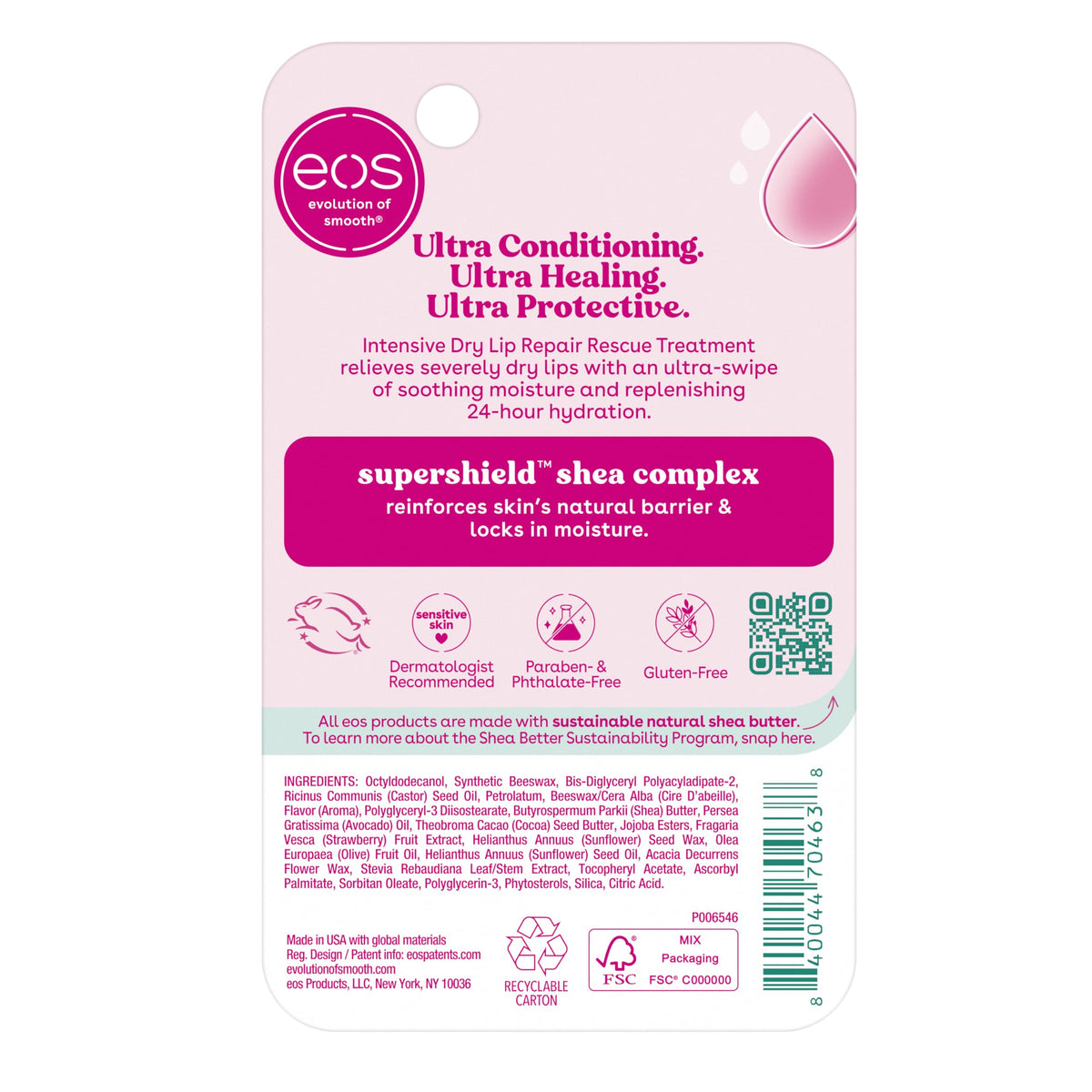 eos The Hero Lip Repair - Strawberry Extract, 24H Moisture, 0.35 fl oz eos