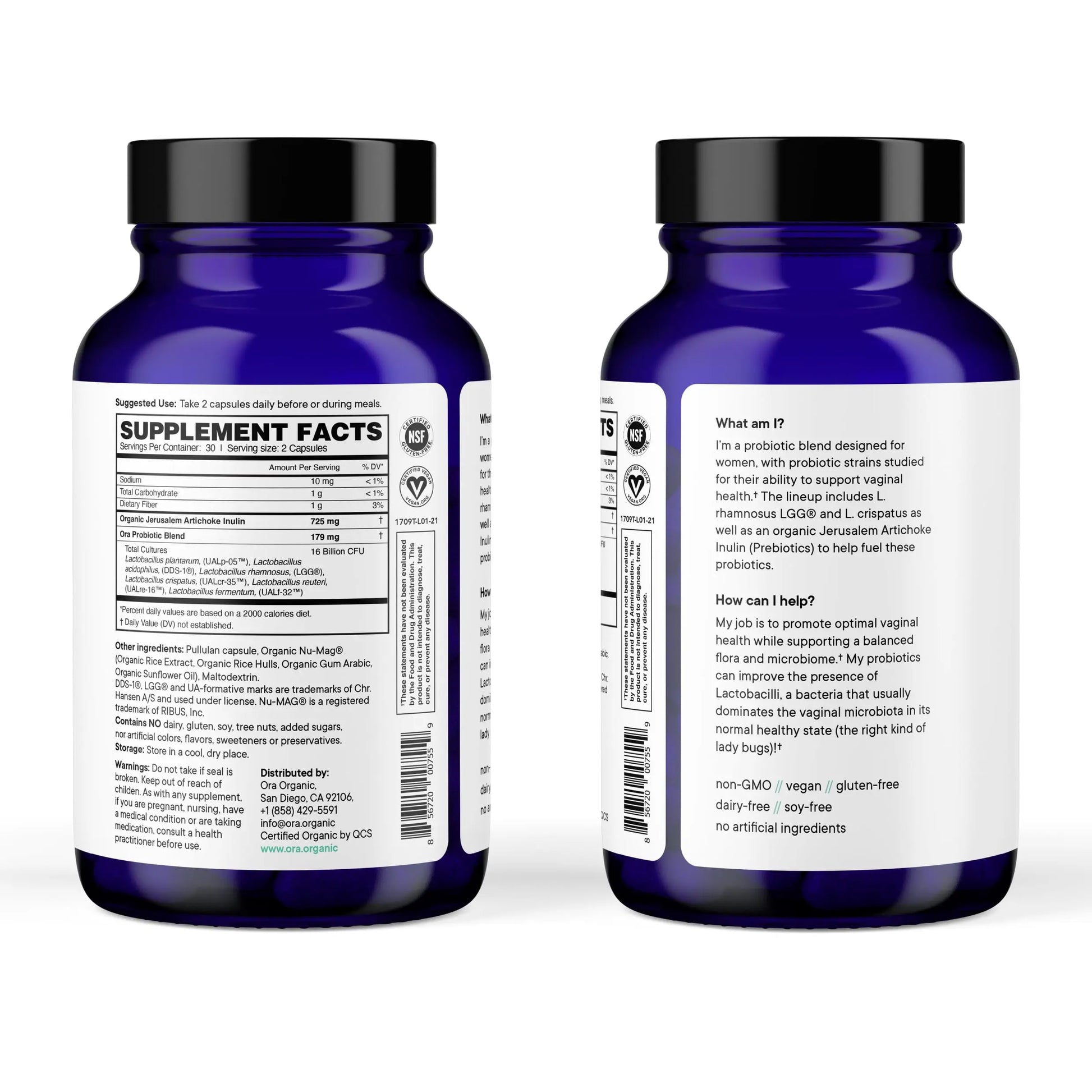 Ora Organic Probiotic for Women with L. crispatus, 6 Clinically Studied Lactobacillus Strains for Vaginal, pH & Urinary Tract Health, Ora Organic