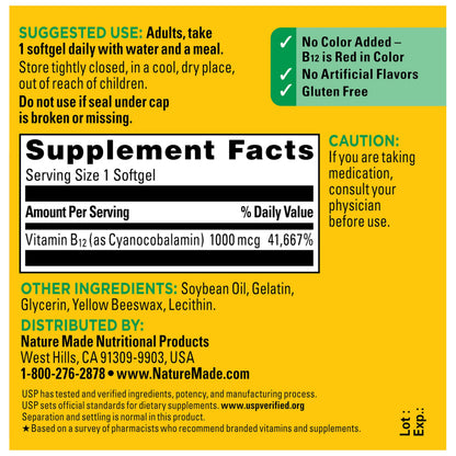 Nature Made Vitamin B12 1000 mcg, Energy Metabolism Support, 150 Softgels | B12 Vitamins 1000 mcg, Energy Metabolism Support Supplement for Women and Men, Gluten Free, 150 Day Supply Gsupps Australia