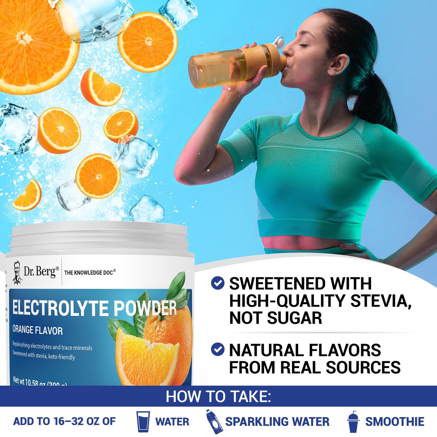 Dr. Berg Zero Sugar Hydration Keto Electrolyte Powder - Enhanced w/ 1000 mg of Potassium & Real Pink Himalayan Salt (NOT Table Salt) - Orange Flavor Hydration Drink Mix Supplement - 50 Servings Dr. Berg Nutritionals