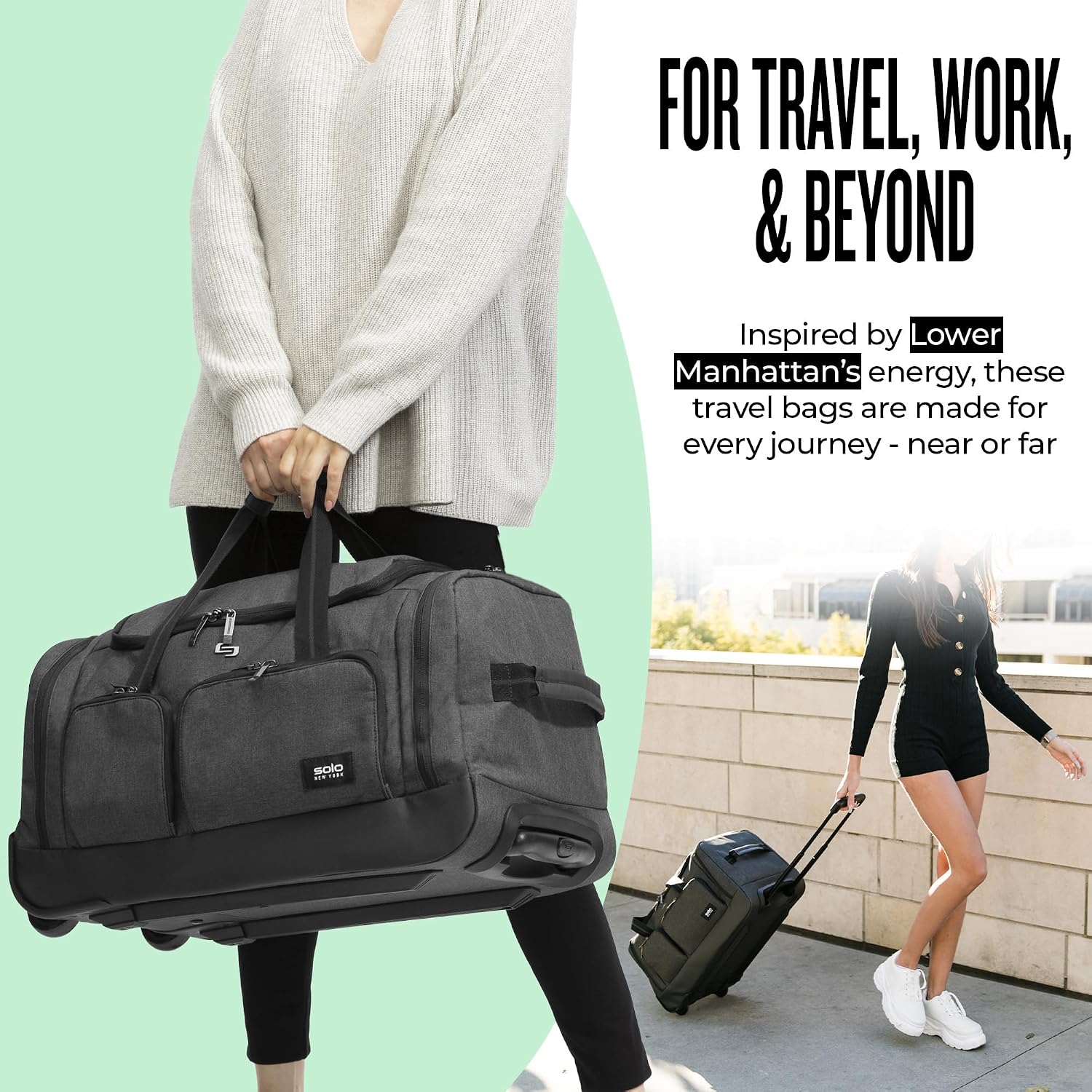 Solo New York Rolling Duffle Bag with Wheels - Wheeled Carry On Luggage for Travel, Roller Duffel for Men & Women, Telescoping Handle System, Separate Shoe & Laundry Compartment - Leroy, Gray Gsupps Australia