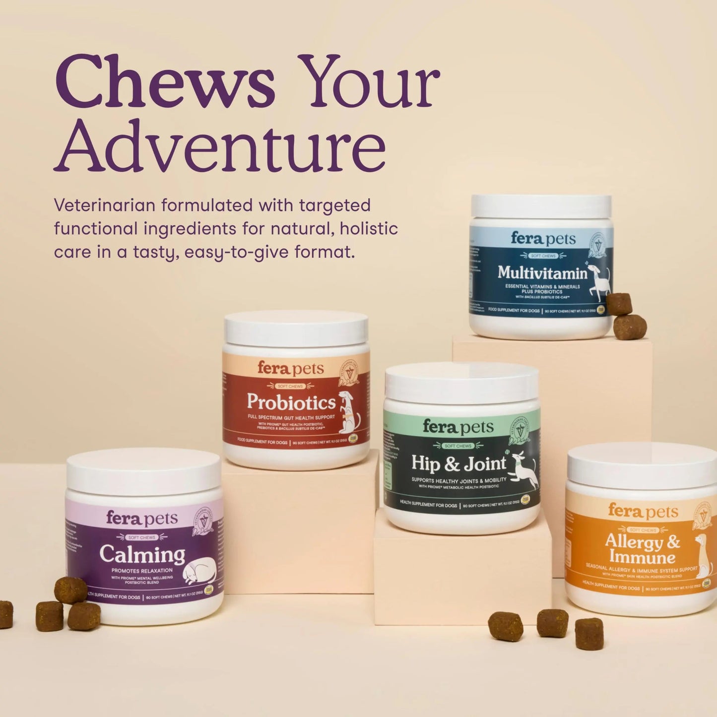 Fera Pets Dog Calming Chews - Helps Manage Everyday Stress & Separation - Promotes Relaxation - Ashwagandha & Priome® Mental Wellbeing Postbiotic Blend - 30 Soft Chews Fera PetsBuy Supplements Australia