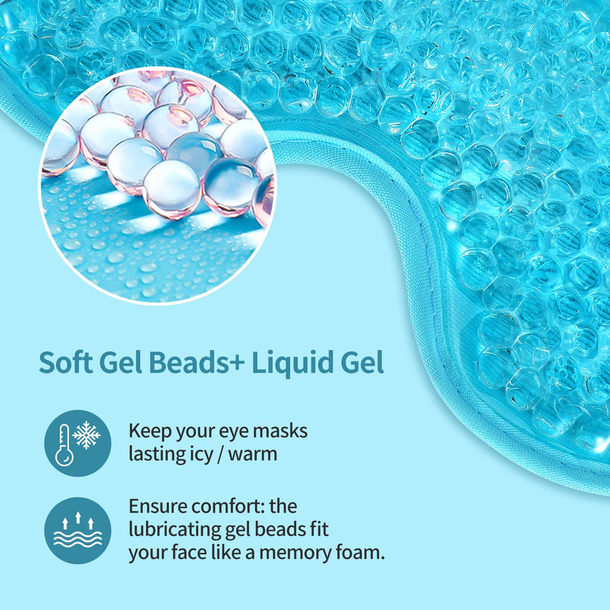 2PCS Gel Eye Mask Reusable Cold Therapy Gel Bead Eye Mask for Puffiness/Dark Circles/Eye Bags/Dry Eyes/Headaches/Migraines/Stress Relief (Blue) CONSGIJI