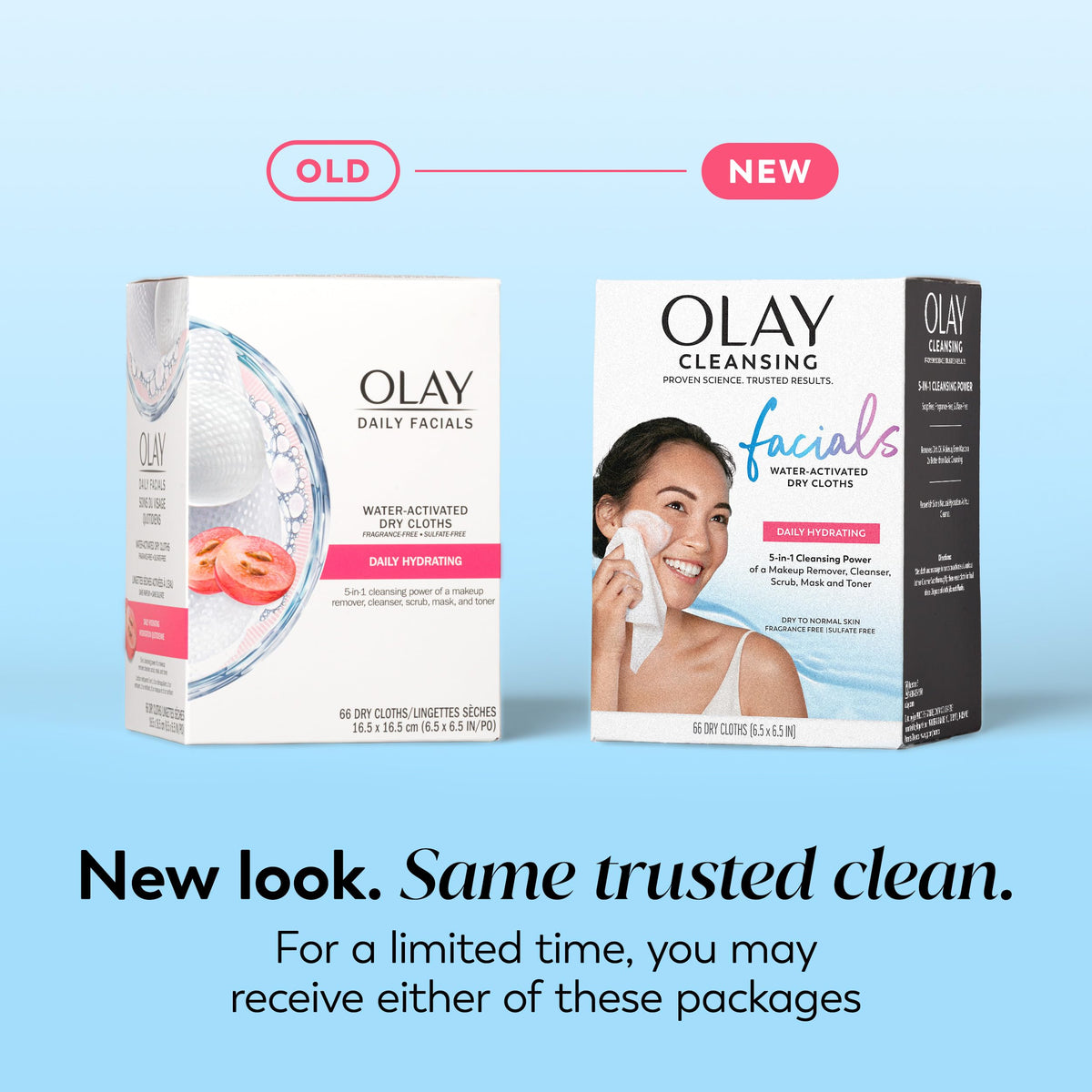 Olay Makeup Remover Wipes, Daily Facials Hydrating Face Cleanser for Normal to Dry Skin, Alcohol & Fragrance Free, Soft Face Wash Towels, Travel Essentials for Women, Convenient Dry Cloths, 66 ct Olay