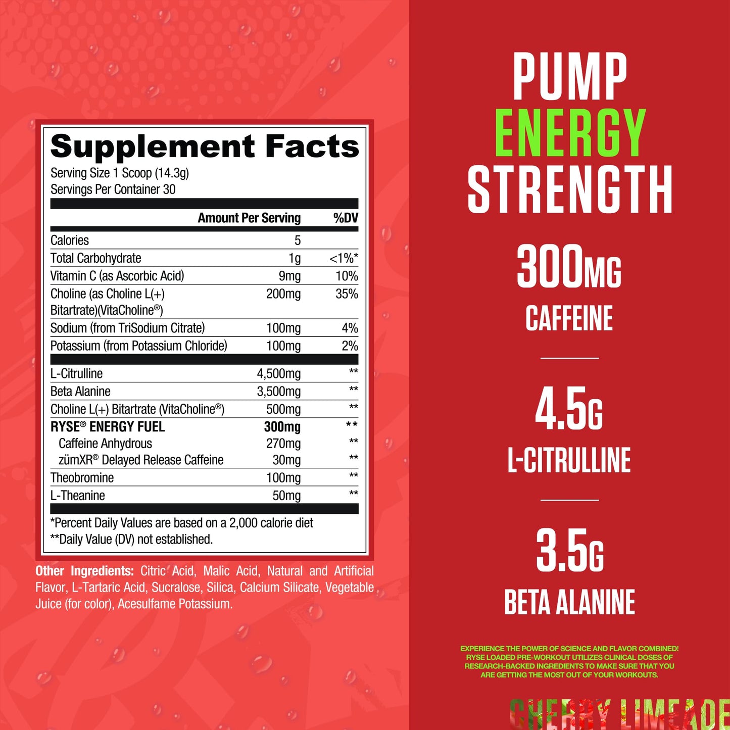 RYSE Loaded Pre Workout Powder - Strawberry Squeeze - Daily Pre-Workout for Men & Women with 390mg Caffeine, Beta Alanine, and Citrulline for Pump, Focus, and Energy - 30 Servings