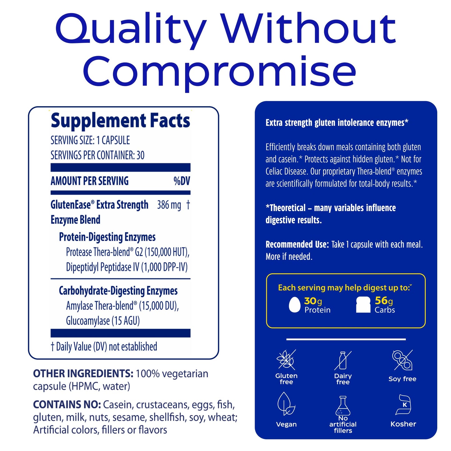 Enzymedica - GlutenEase Extra Strength, Complete Gluten & Casein Formula with Digestive Enzymes + DPP-IV, 30 Capsules Enzymedica