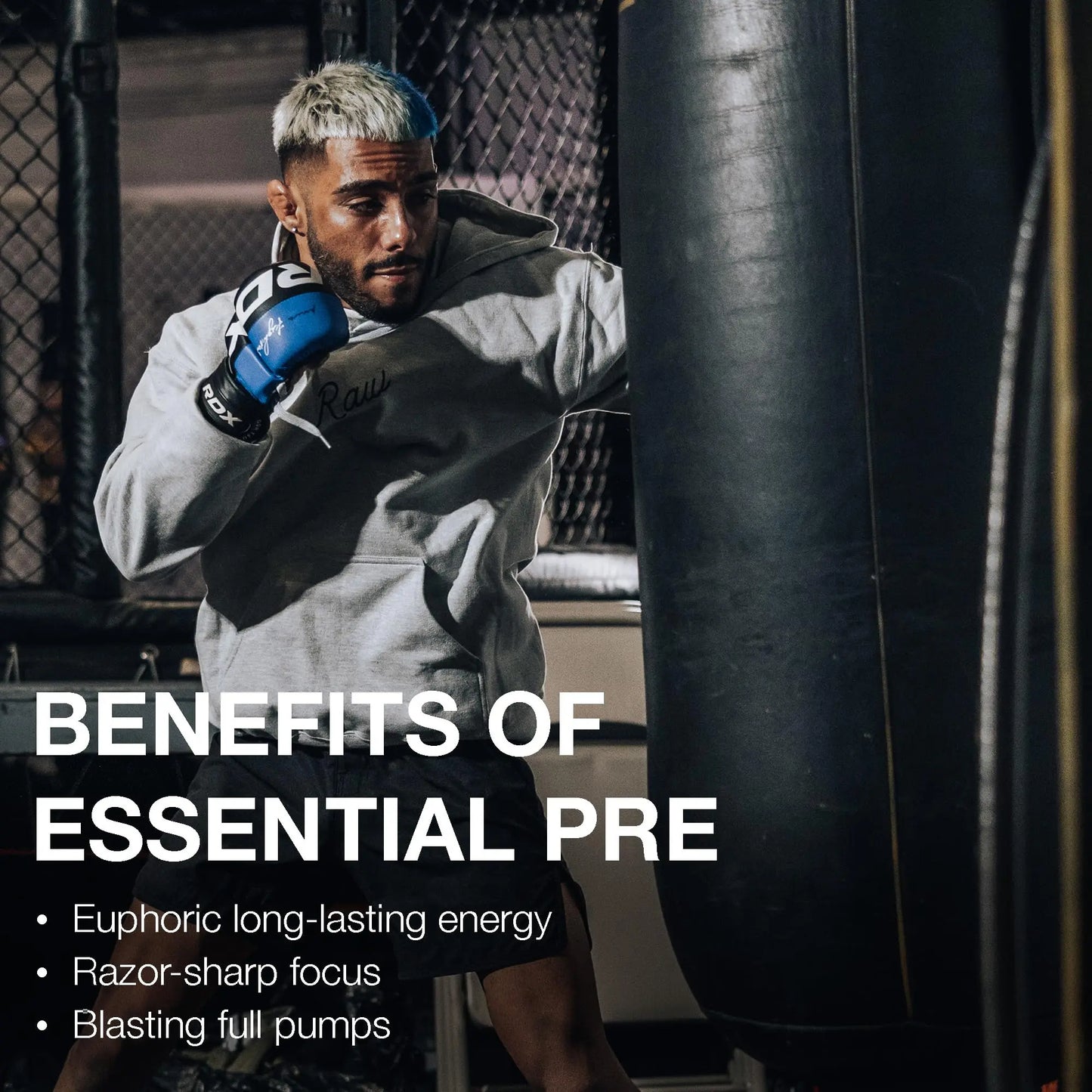 RAW Essential Pre-Workout Powder (Fruit Burst) - Chris Bumstead Sports Nutrition Supplement for Men & Women - Preworkout Energy Powder with Caffeine RAW