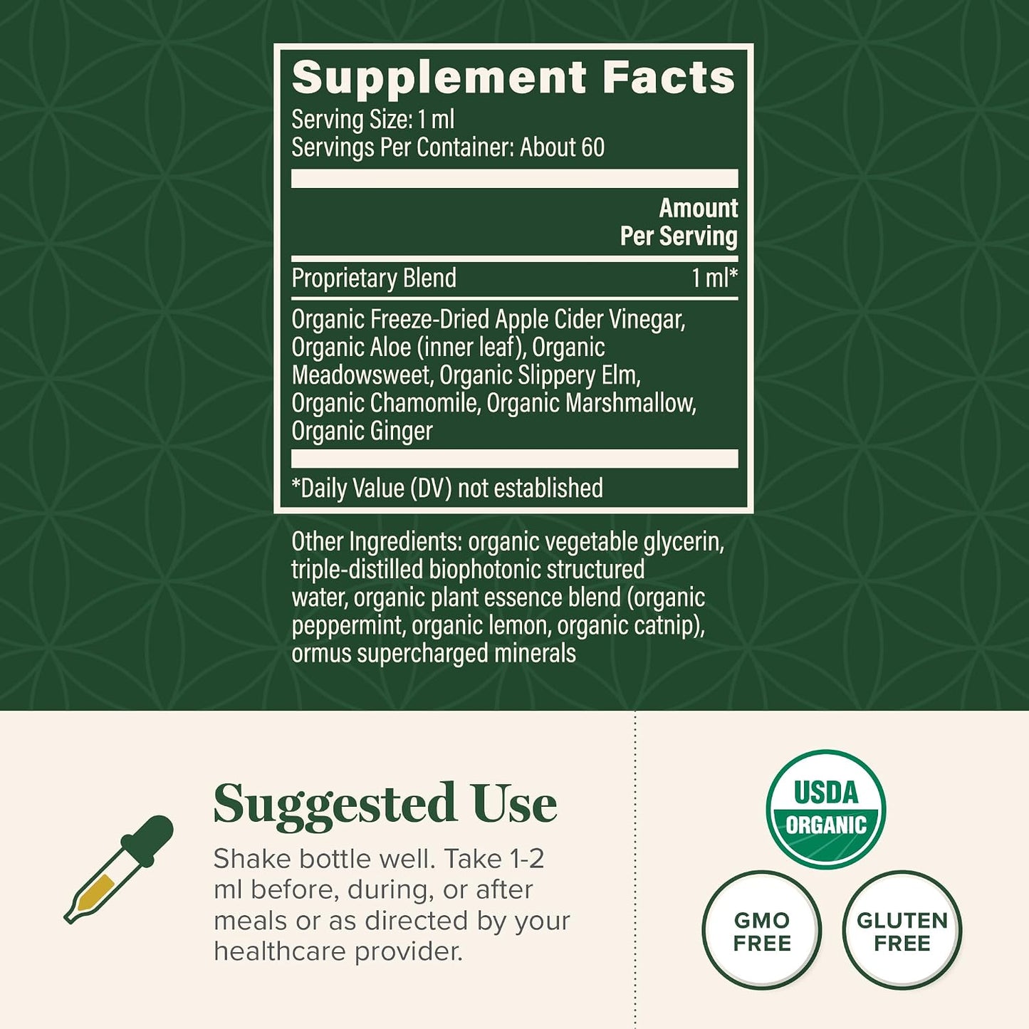 Global Healing Acid Reflux Relief Organic Liquid Supplement W/Slippery Elm - Helps Upset Stomach, Heartburn, Indigestion - Supports Body's Defense Against Digestive Issues - 2 Fl oz