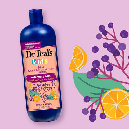 Dr Teal's Kids 3-in-1 Elderberry Bath: Bubble Bath, Body Wash & Shampoo, 20 fl oz Dr Teal's
