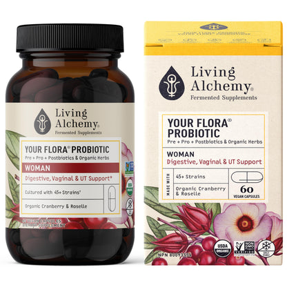 Living Alchemy Gut Health Supplements for Women - Your Flora Probiotics Women with Fermented Soybean, Cranberry Juice, Roselle, Prebiotics, Digestive Enzyme, & Probiotics - Vegan, Non-GMO, 60 Pcs Living Alchemy