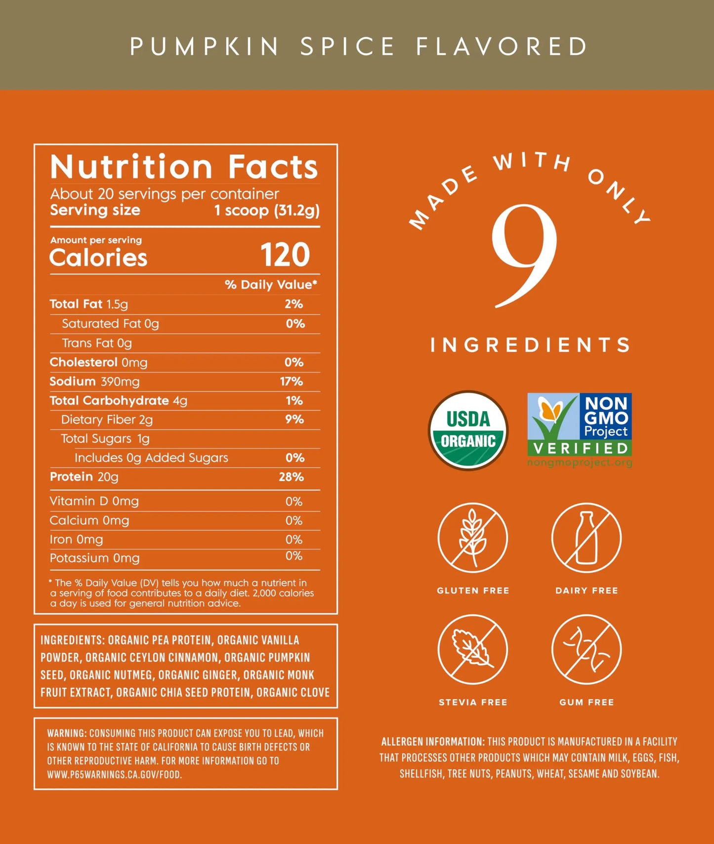 Truvani Vegan Pea Protein Powder | Pumpkin Spice | 20g Organic Plant Based Protein | 20 Servings | Keto | Gluten & Dairy Free Truvani
