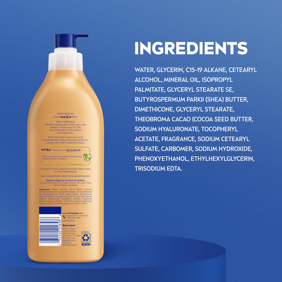 NIVEA Cocoa Butter Body Lotion for Dry Skin with Hyaluronic Acid, 16.9 Oz NIVEA