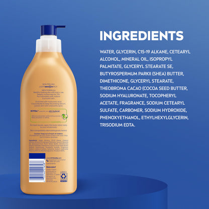 NIVEA Cocoa Butter Body Lotion for Dry Skin with Hyaluronic Acid, 16.9 Oz NIVEA