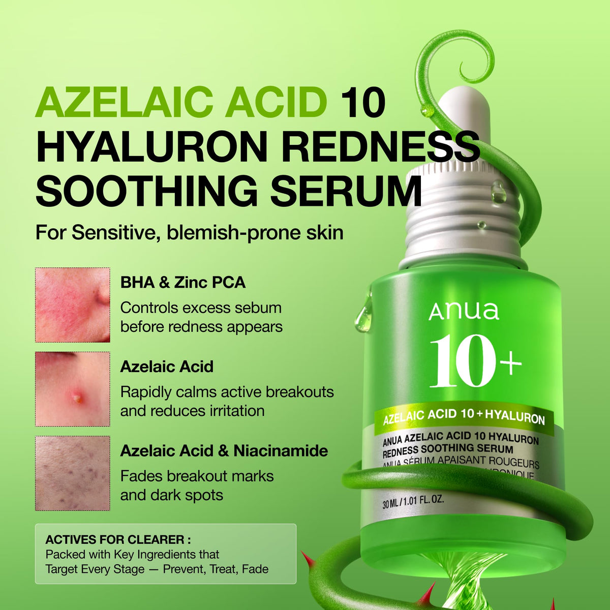 Anua Azelaic Acid 10 Hyaluron Redness Soothing Serum, 1.01 fl oz ANUA