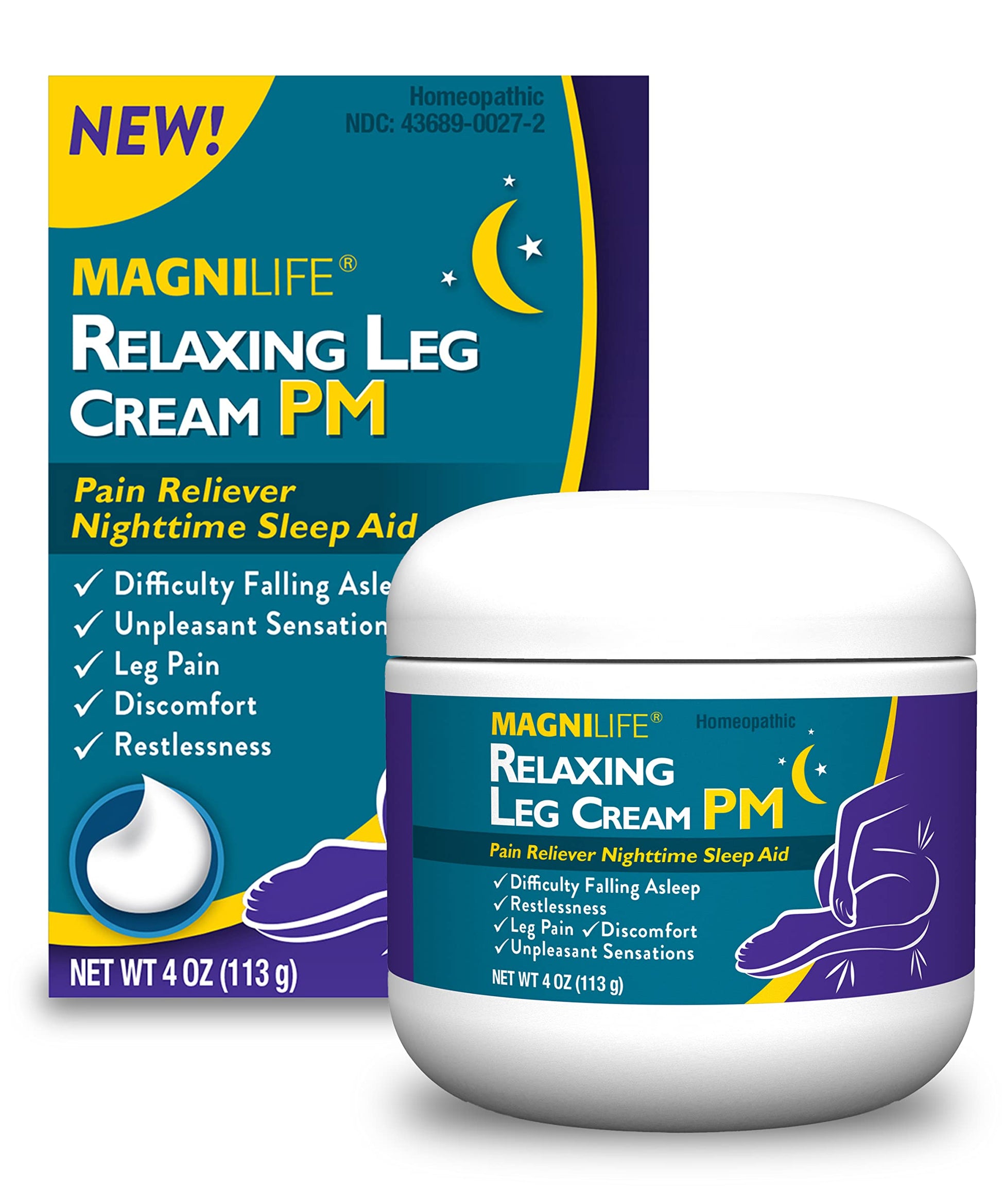 MagniLife Relaxing Leg Cream PM, 4 Oz, Homeopathic Nighttime Pain Reliever & Sleep Aid with Lavender & Magnesium, Non-Greasy Deep Penetrating Cream for Restless Legs & Discomfort MagniLife buy australia supplements