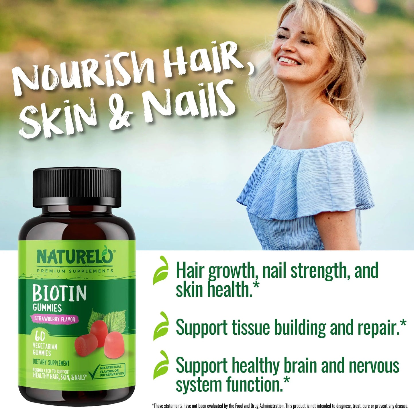 NATURELO Biotin Gummies - Supports Healthy Hair, Skin & Nails - High Potency 2500 mcg - Non GMO, Gluten Free - 60 Gummies NATURELO