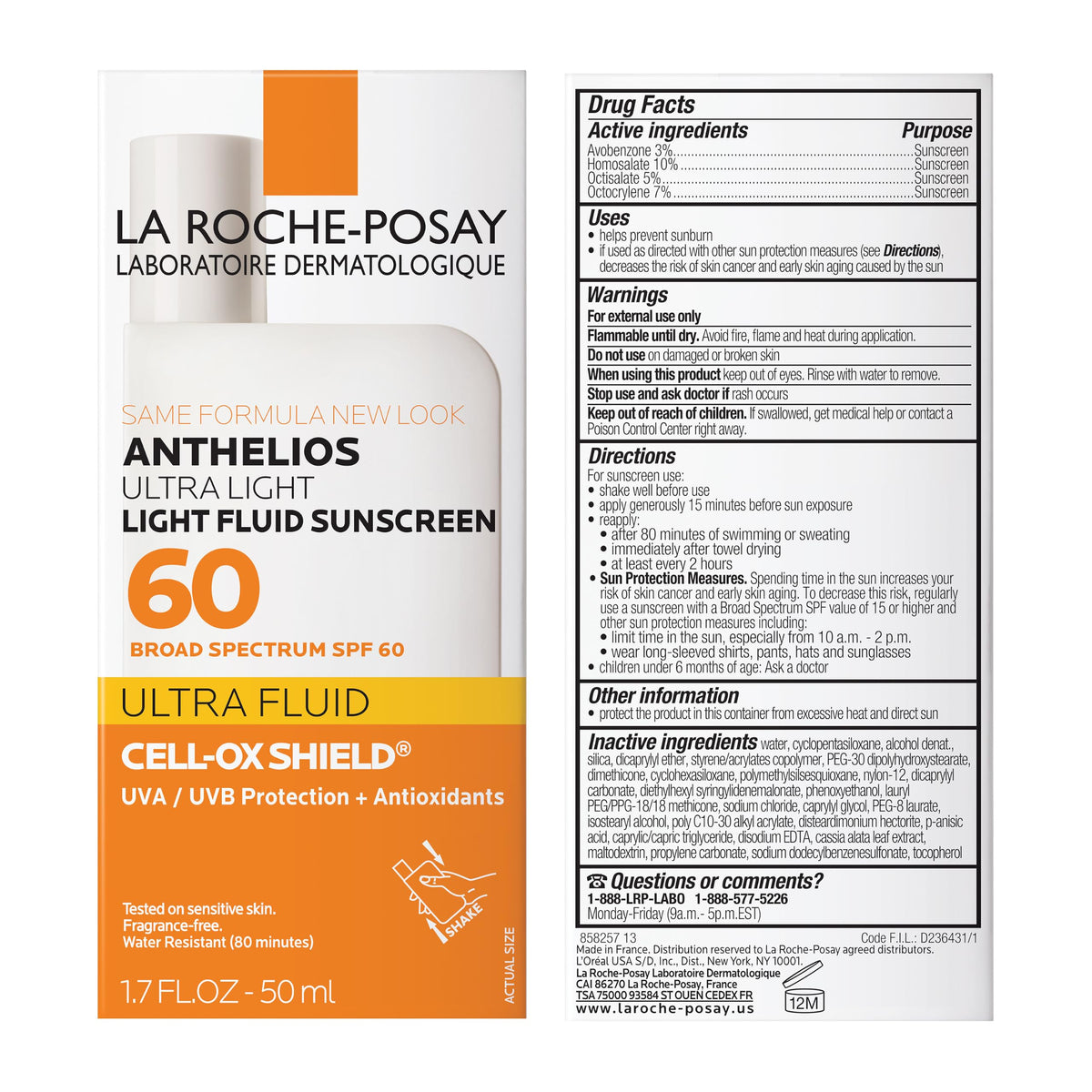 La Roche-Posay Anthelios Ultra Light Fluid Sunscreen for Face SPF 60, 1.7oz La Roche-Posay