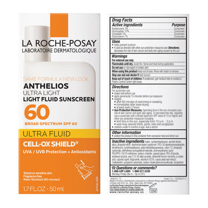 La Roche-Posay Anthelios Ultra Light Fluid Sunscreen for Face SPF 60, 1.7oz La Roche-Posay