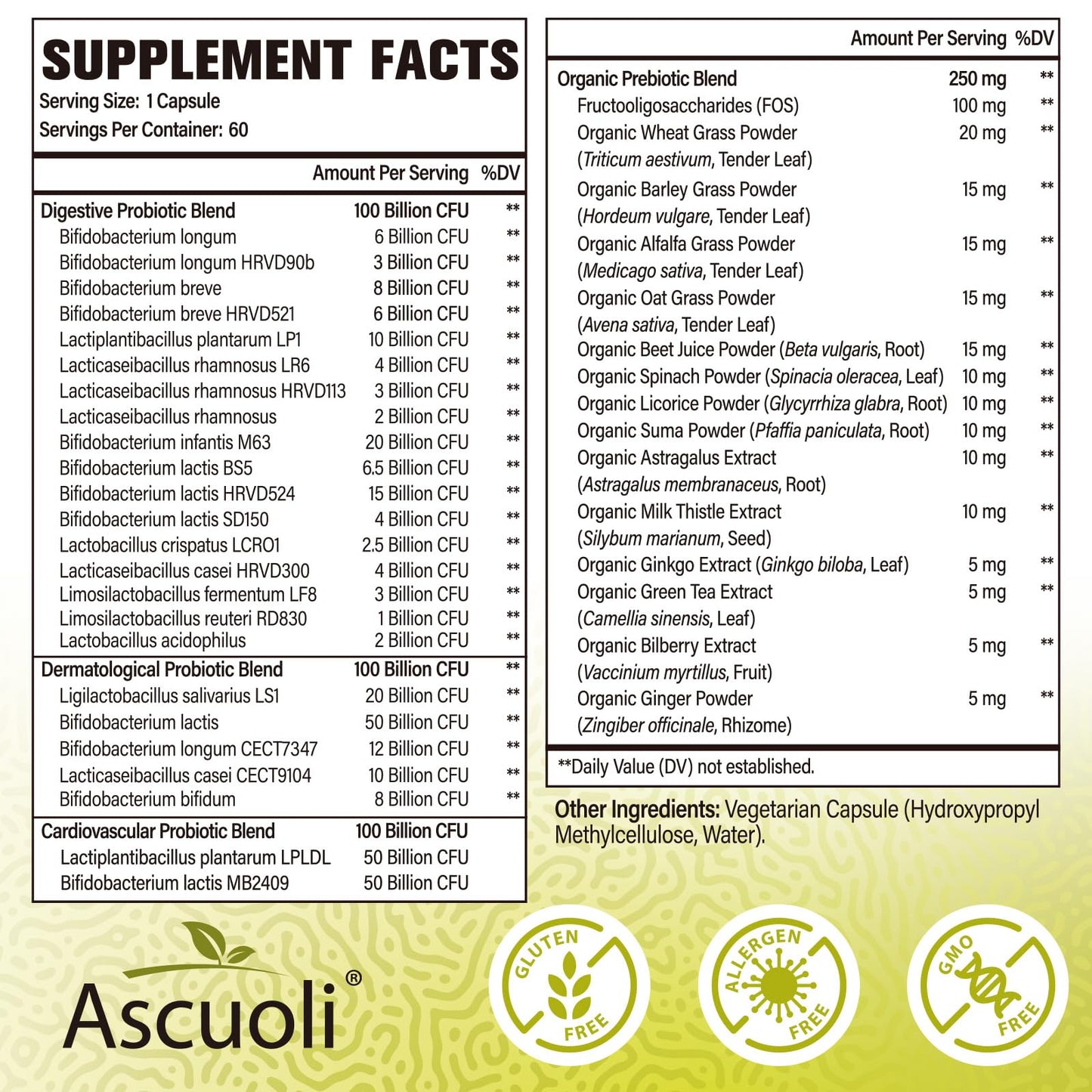 Probiotics for Women & Men - 300 Billion CFU, 24 Strains + 15 Organic Herbs Prebiotics Blend, Daily Probiotic for Digestive Health, Immune, Gut, Bloating Ascuoli