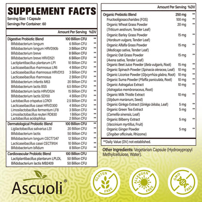Probiotics for Women & Men - 300 Billion CFU, 24 Strains + 15 Organic Herbs Prebiotics Blend, Daily Probiotic for Digestive Health, Immune, Gut, Bloating Ascuoli