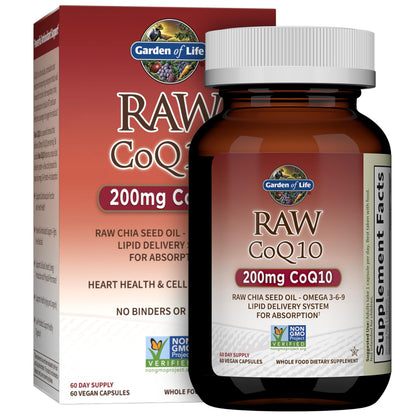 Garden of Life CoQ10 200mg, Vegetarian Omega 3 6 9 Supplement Raw Co Q 10 Chia Seed Oil, Whole Food Nutrition with Antioxidant Support Garden of Life