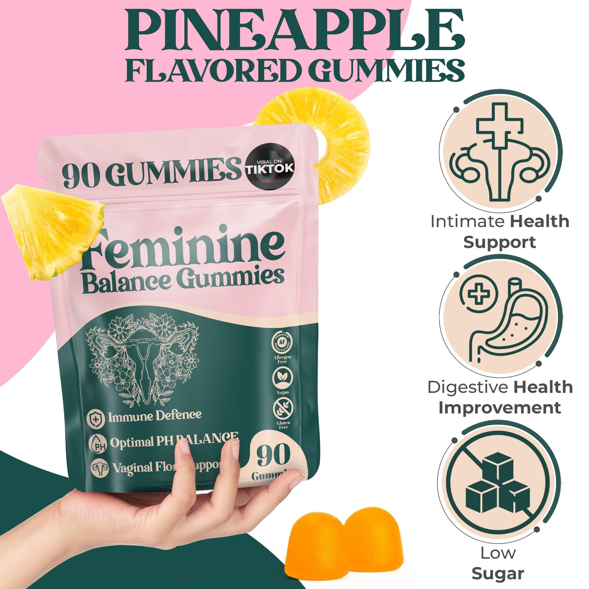 ORGANIC UPLIFT Premium Feminine Balance Gummies - for Women’s Health & Wellness - Immune Support - Vegan, Gluten-Free - Hawaiian Pineapple - 90 Gummies - 45 Servings ORGANIC UPLIFT buy australia supplements