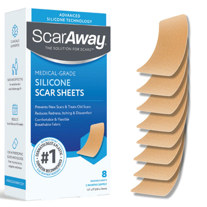 ScarAway Scar Fabric Sheets, Medical Grade Silicone, 1.5x3in, 8 Ct ScarAway