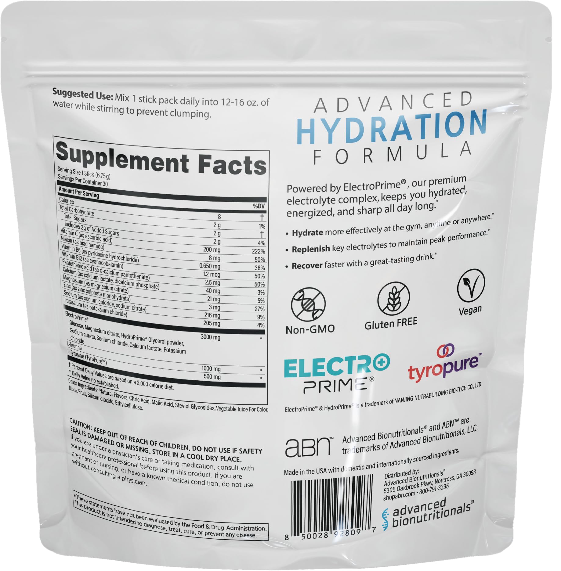 Advanced Bionutritionals Advanced Hydration Formula Electrolyte Drink Mix Powder with ElectroPrime®, L-Taurine, TyroPure™, B-Vitamins, Vitamin C – Strawberry Watermelon – 30 Stick Packs Advanced Bionutritionals buy australia supplements