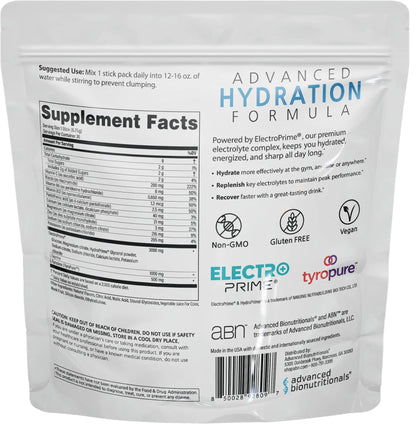 Advanced Bionutritionals Advanced Hydration Formula Electrolyte Drink Mix Powder with ElectroPrime®, L-Taurine, TyroPure™, B-Vitamins, Vitamin C – Strawberry Watermelon – 30 Stick Packs Advanced Bionutritionals