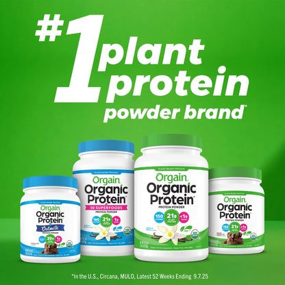 Orgain Organic Vegan Protein Powder, Creamy Chocolate Fudge - 21g Plant Protein, 7g Prebiotic Fiber, Low Net Carb, No Lactose Ingredients, No Added Sugar Orgain