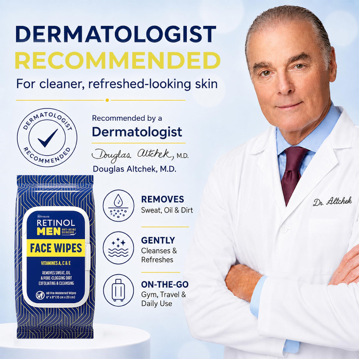 LIVAURA Retinol Face Wipes for Men - Facial Cleansing Wipes for Oily Skin Retinol
