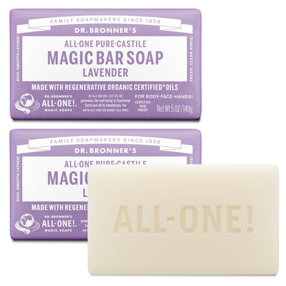 Dr. Bronner's Pure-Castile Magic Bar Soap - Made with Regenerative Organic Certified Oils - For Face, Body, Hair- Gentle on Sensitive Skin - Vegan Soap Bars for Men & Women - Lavender, 2 Pack, 5oz Dr. Bronner's