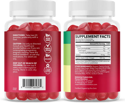 Apple Cider Vinegar Gummies, USDA Organic, Apple Flavor, 1-Month Supply | USDA Organic ACV Gummies for Digestive Health, Metabolism & Gut Support, Vegan, Gluten-Free, No Harsh Taste, 60ct Gsupps Australia
