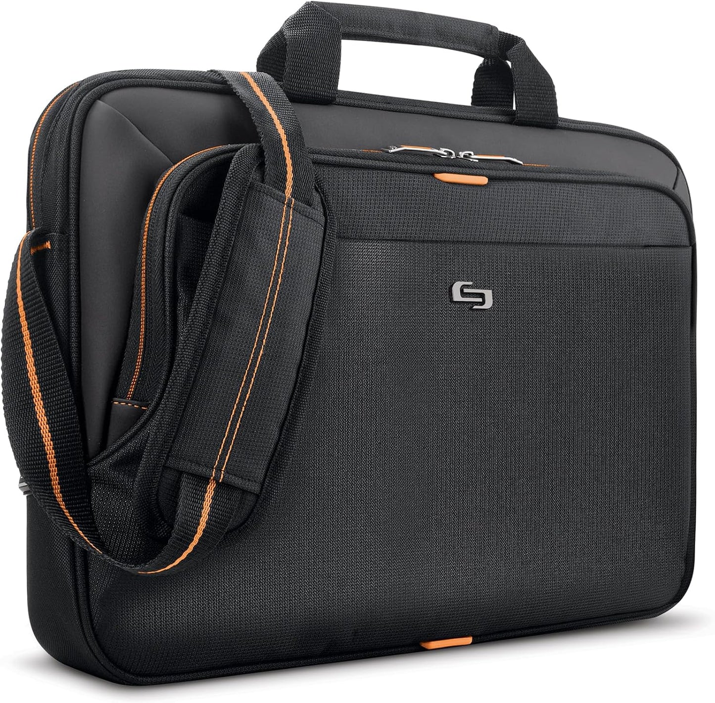 Solo New York Briefcase - 13.3" Laptop Carrying Bag for Women & Men, Brief for Travel & Work - Ace Slim, Black & Orange Gsupps Australia