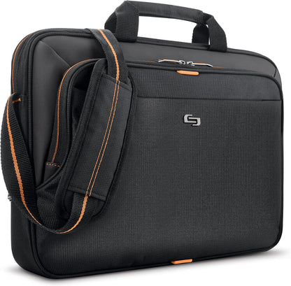 Solo New York Briefcase - 13.3" Laptop Carrying Bag for Women & Men, Brief for Travel & Work - Ace Slim, Black & Orange Gsupps Australia
