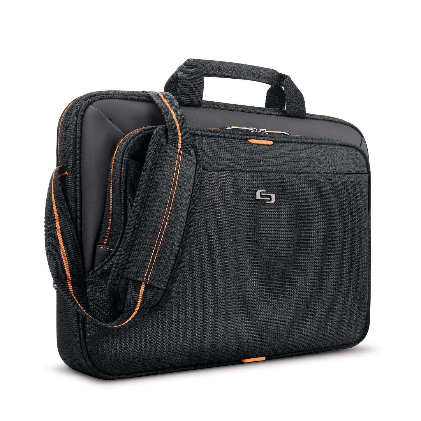 Solo New York Briefcase - 13.3" Laptop Carrying Bag for Women & Men, Brief for Travel & Work - Ace Slim, Black & Orange Gsupps Australia