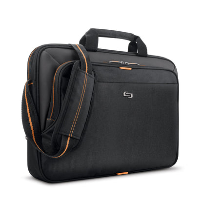 Solo New York Briefcase - 13.3" Laptop Carrying Bag for Women & Men, Brief for Travel & Work - Ace Slim, Black & Orange Gsupps Australia