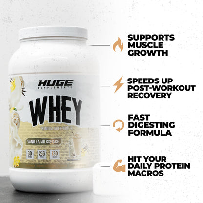 Huge Whey, Protein Powder for Muscle Gain, 25g Protein, 12g EAAs, Supports Muscle Growth, Performance & Recovery (Chocolate Brownie, 30 Servings)