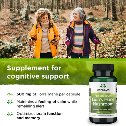 Swanson Lion's Mane Mushroom Capsules - 500 mg Each, 60 Capsules
