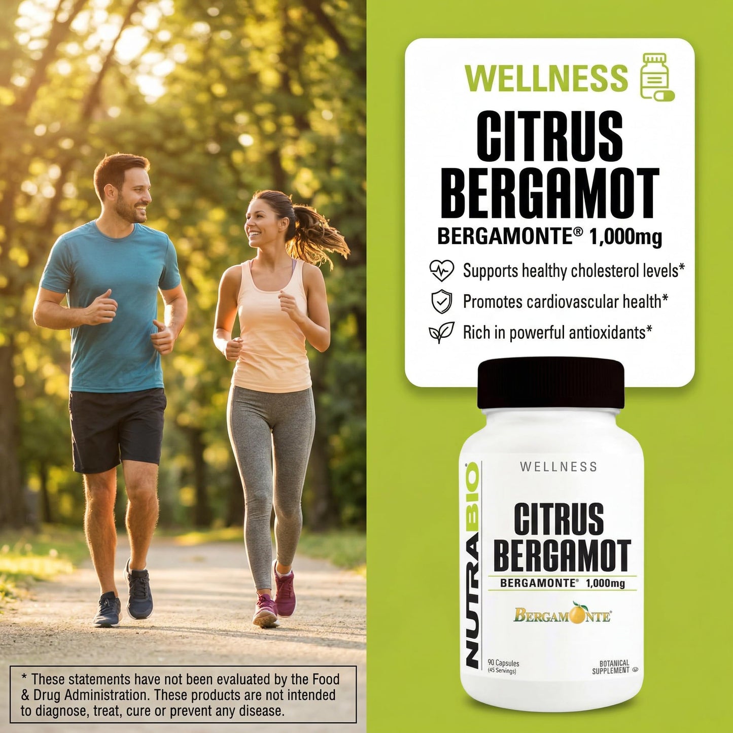 NutraBio Citrus Bergamot Bergamonte Extract Supplement, 1,000mg - May Help Promote Cardiovascular Health and Wellness, 90 Capsules NutraBio
