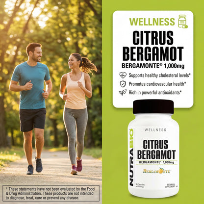 NutraBio Citrus Bergamot Bergamonte Extract Supplement, 1,000mg - May Help Promote Cardiovascular Health and Wellness, 90 Capsules NutraBio